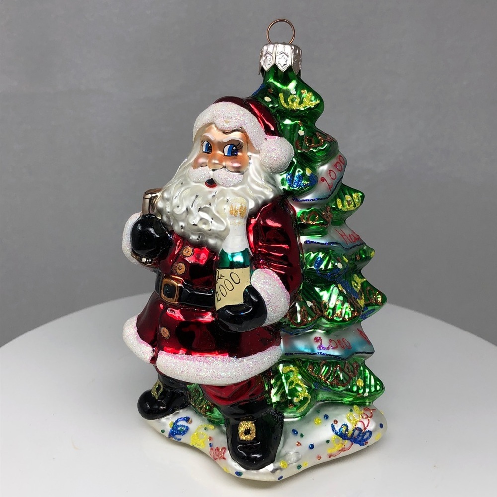 Christopher Radko Blown Glass Santa with Tree & Champagne New Year 2000 Retired